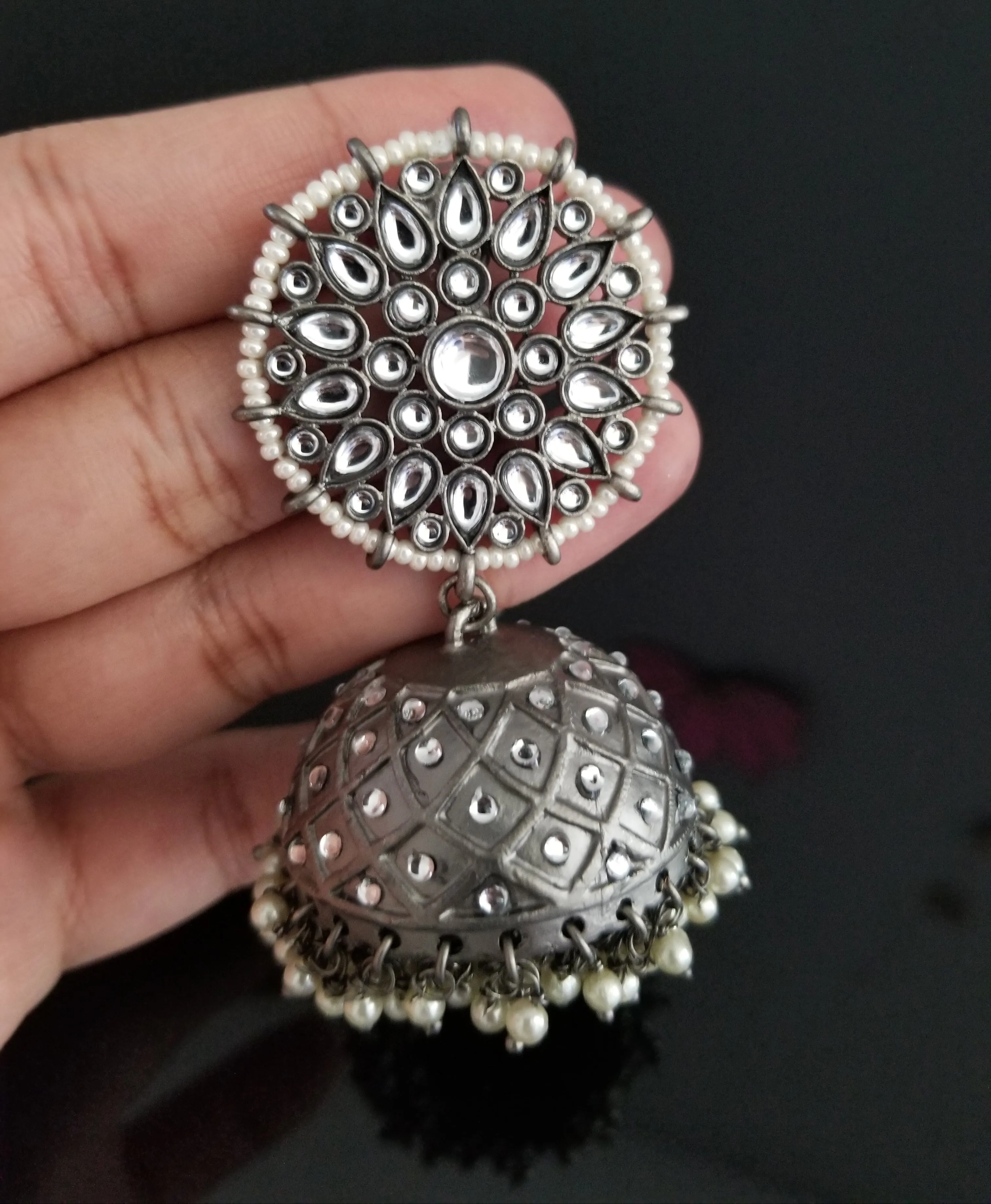 Indo Western Big Jhumkis With Black Plating cd14