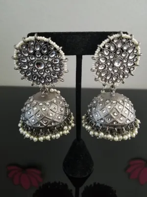 Indo Western Big Jhumkis With Black Plating cd14