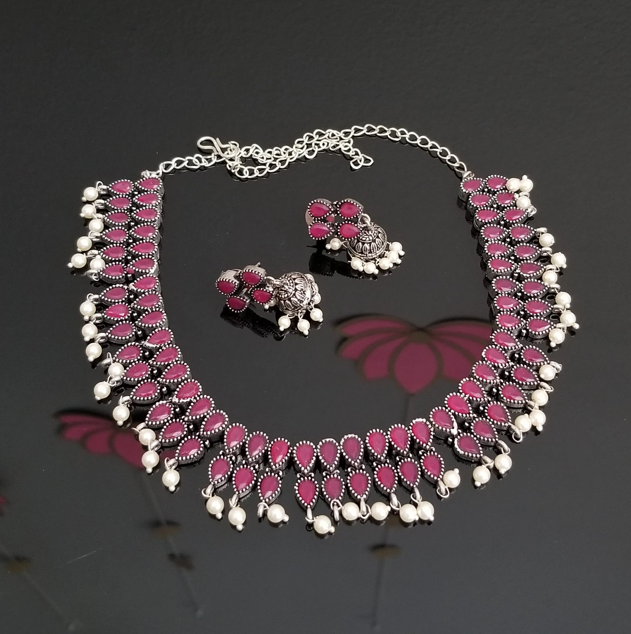 Indo Western Delicate Necklace With Oxidised Plating 1685