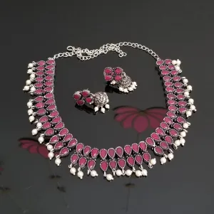 Indo Western Delicate Necklace With Oxidised Plating 1685
