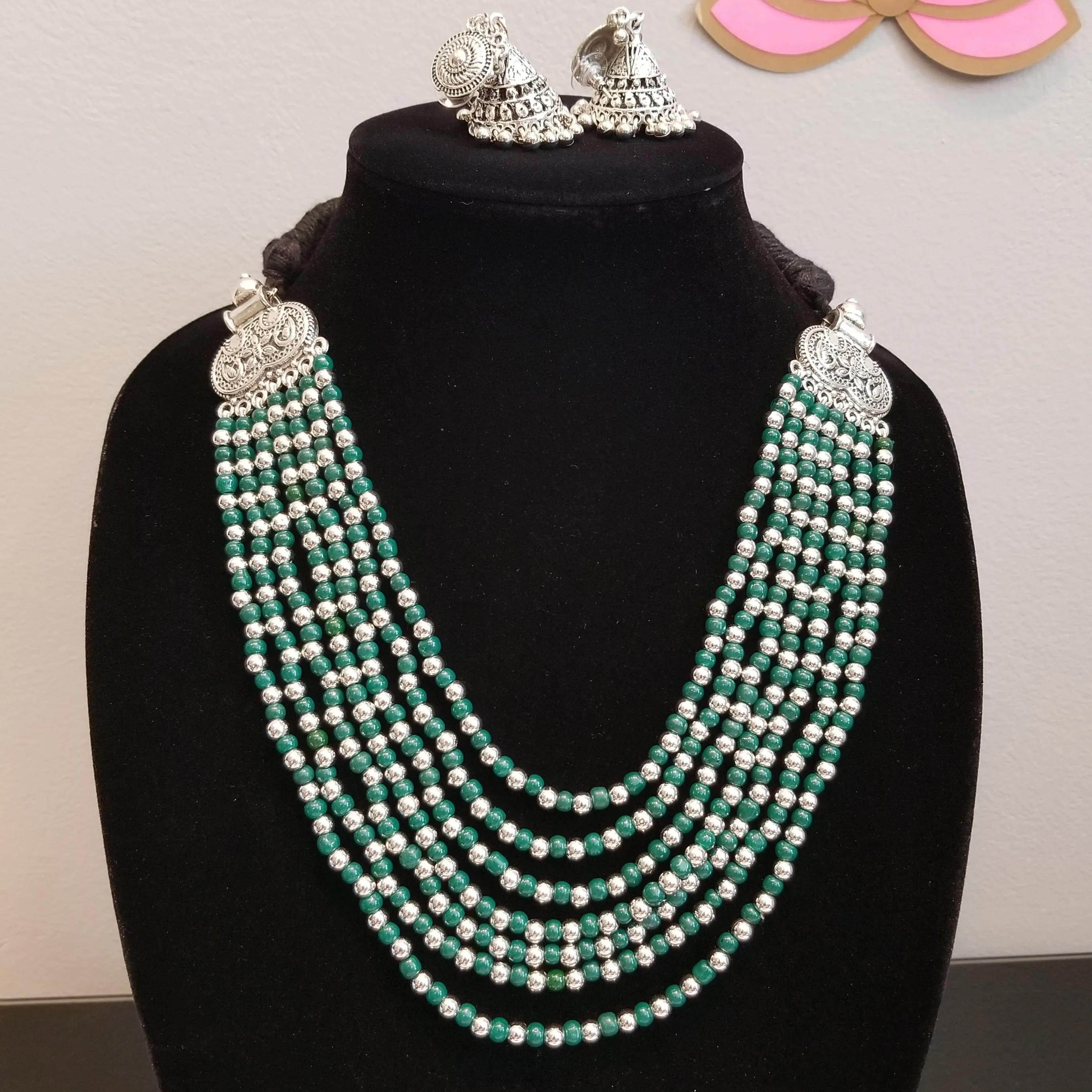 Indo Western Mala Necklace With Oxidised Plating