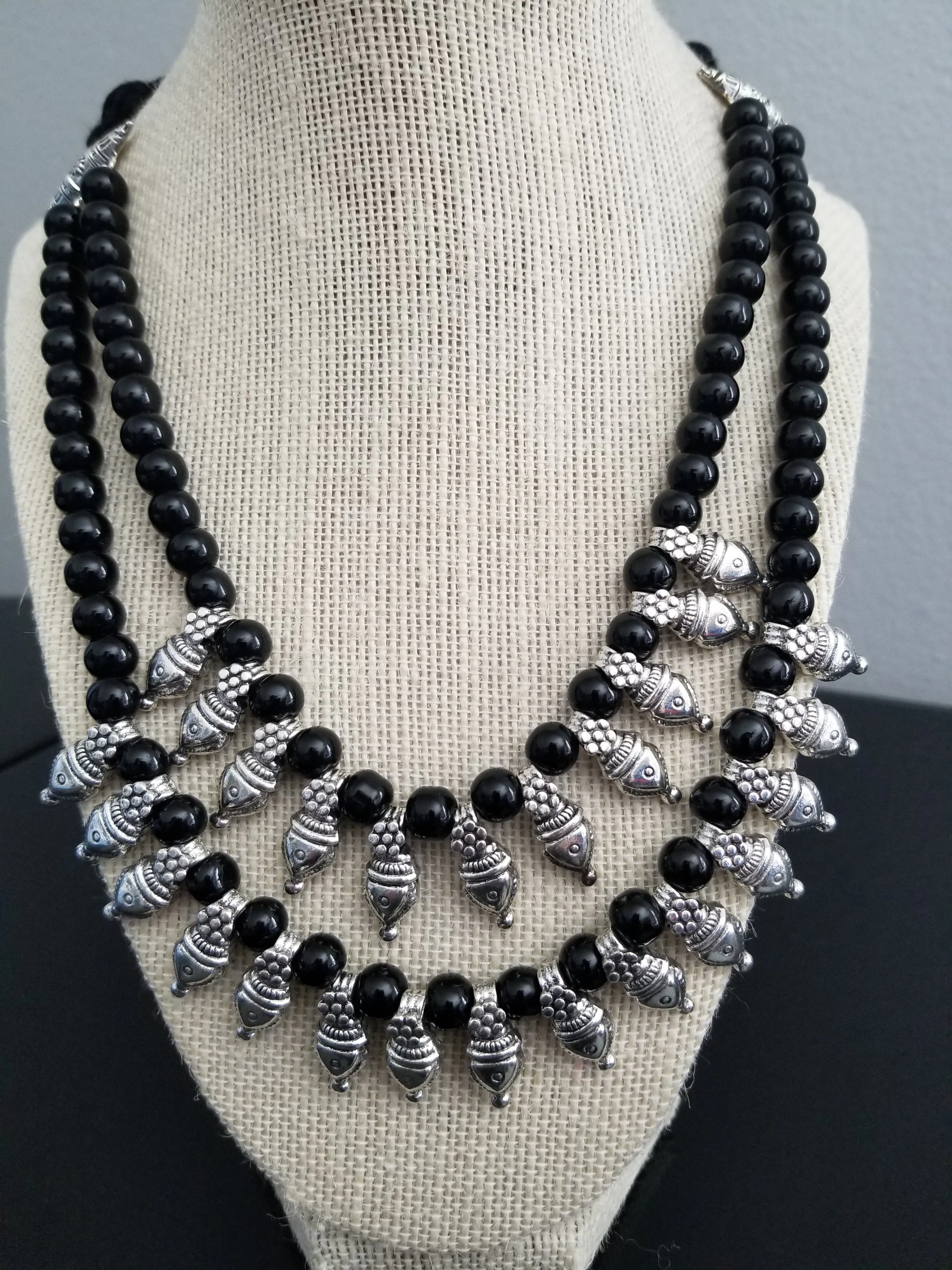Indo Western Mala Necklace With Oxidised Plating