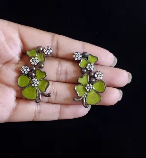 Indo Western Meenakari Earring With Black Plating Green H7