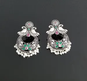Indo Western Peacock Earring With Oxidised Plating