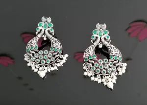 Indo Western Peacock Earring With Oxidised Plating