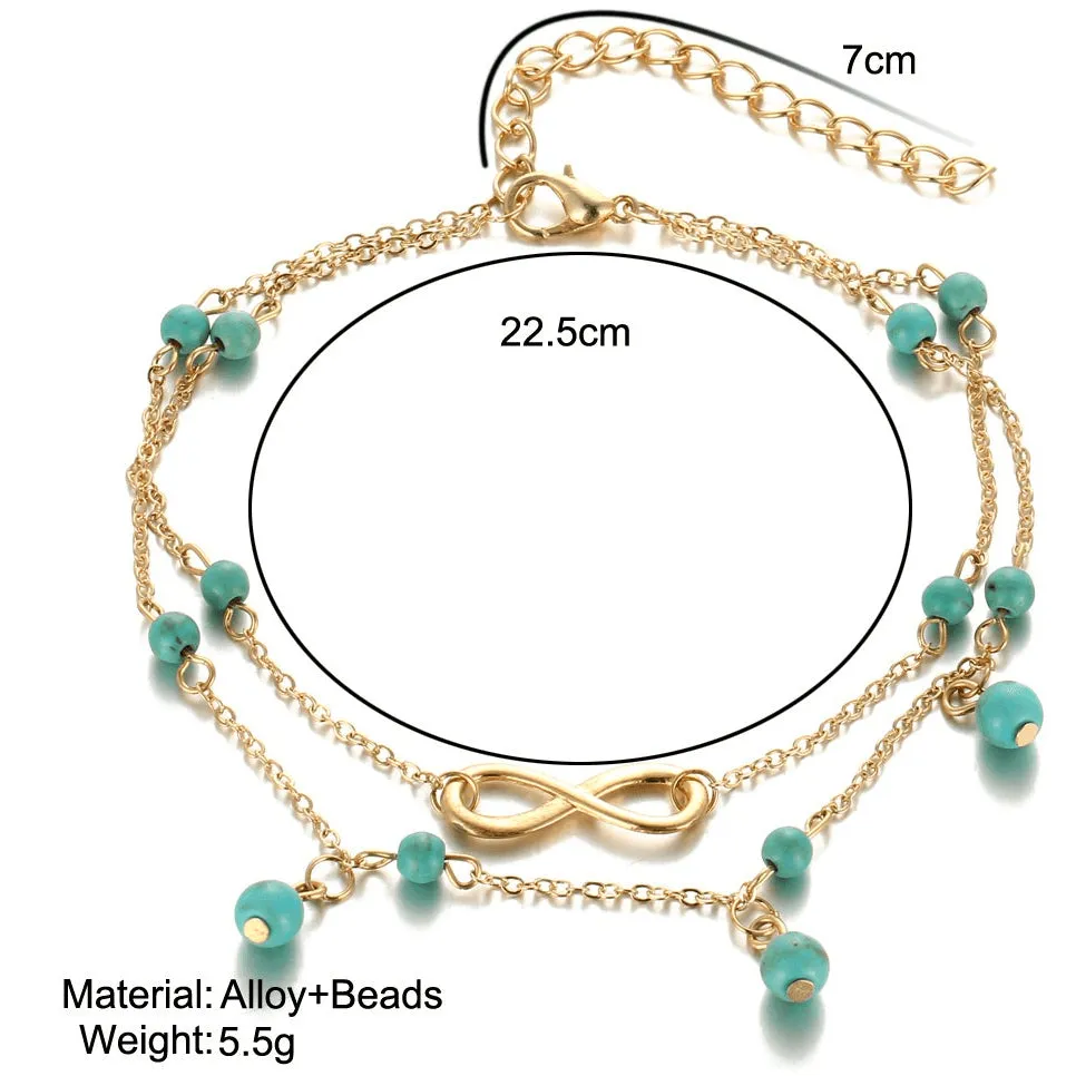 Infinite Turquoise SIlver & Gold Ankle Bracelet