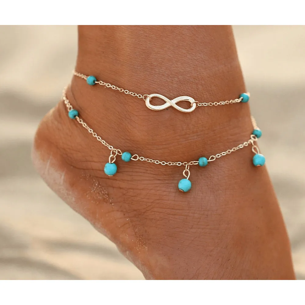 Infinite Turquoise SIlver & Gold Ankle Bracelet