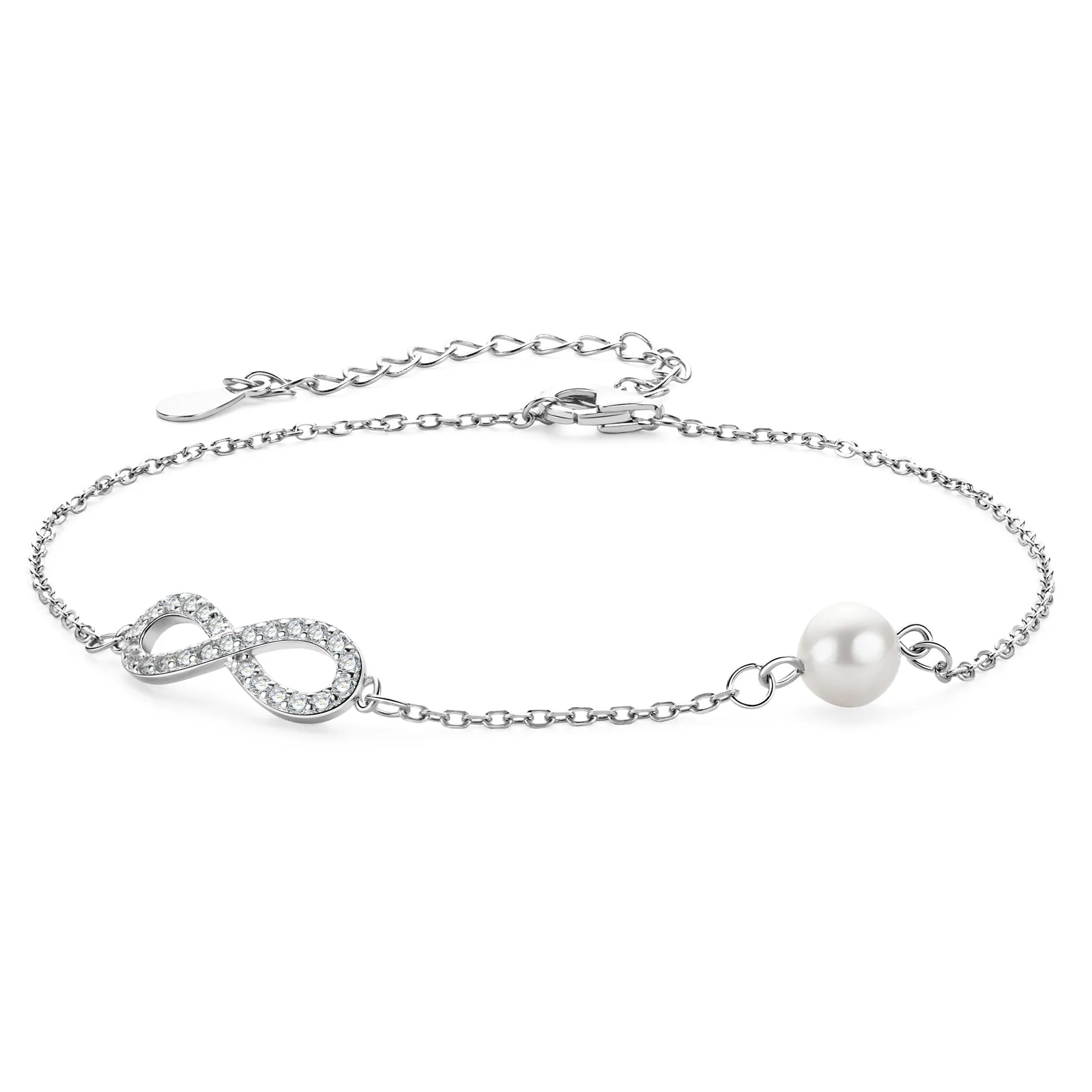 Infinity Round Created Diamond 5mm Freshwater Pearl Bracelet