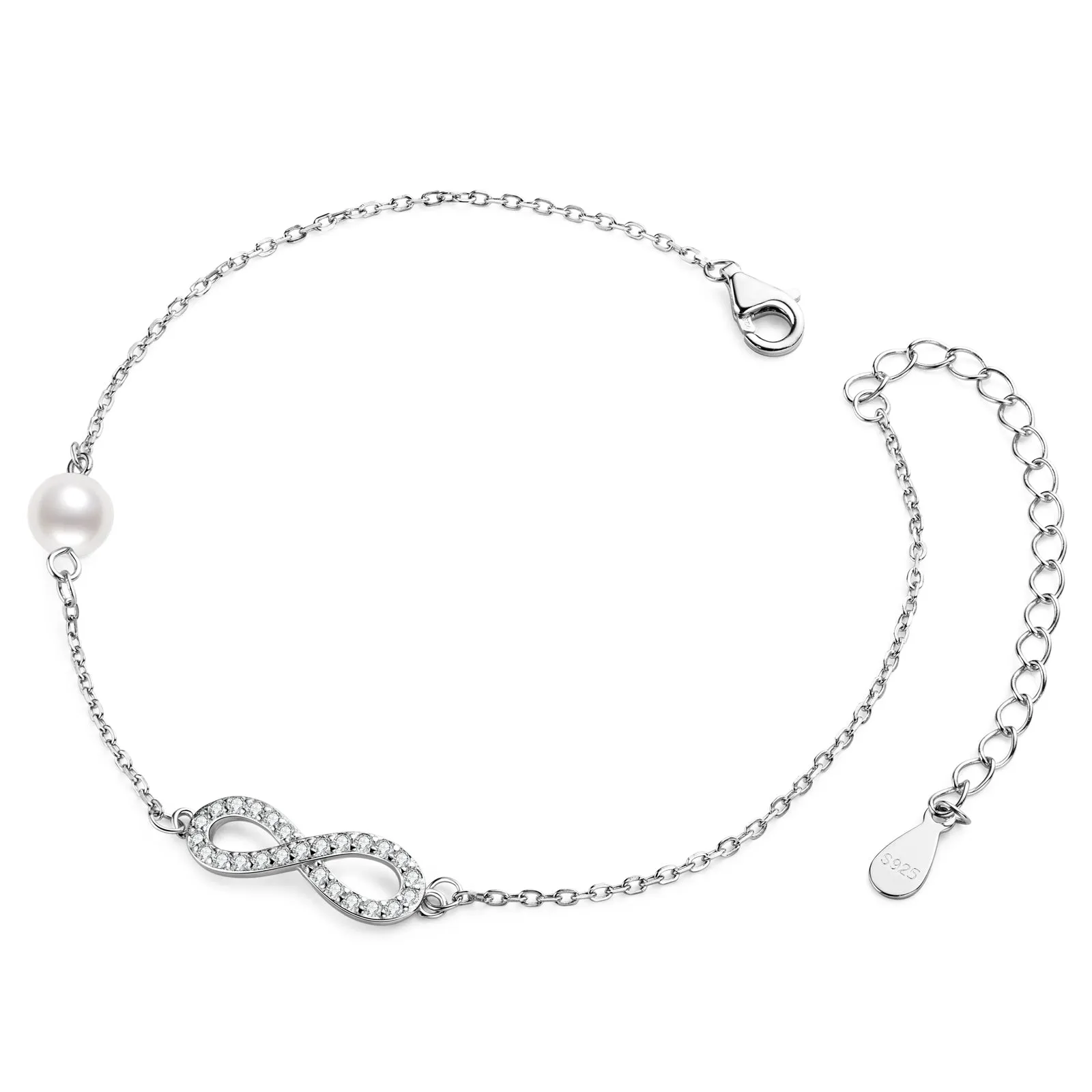 Infinity Round Created Diamond 5mm Freshwater Pearl Bracelet