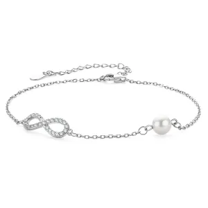 Infinity Round Created Diamond 5mm Freshwater Pearl Bracelet