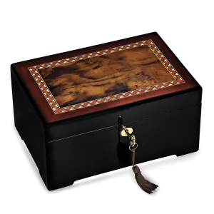 Italian Inlaid Wood lock and key Jewelry Box