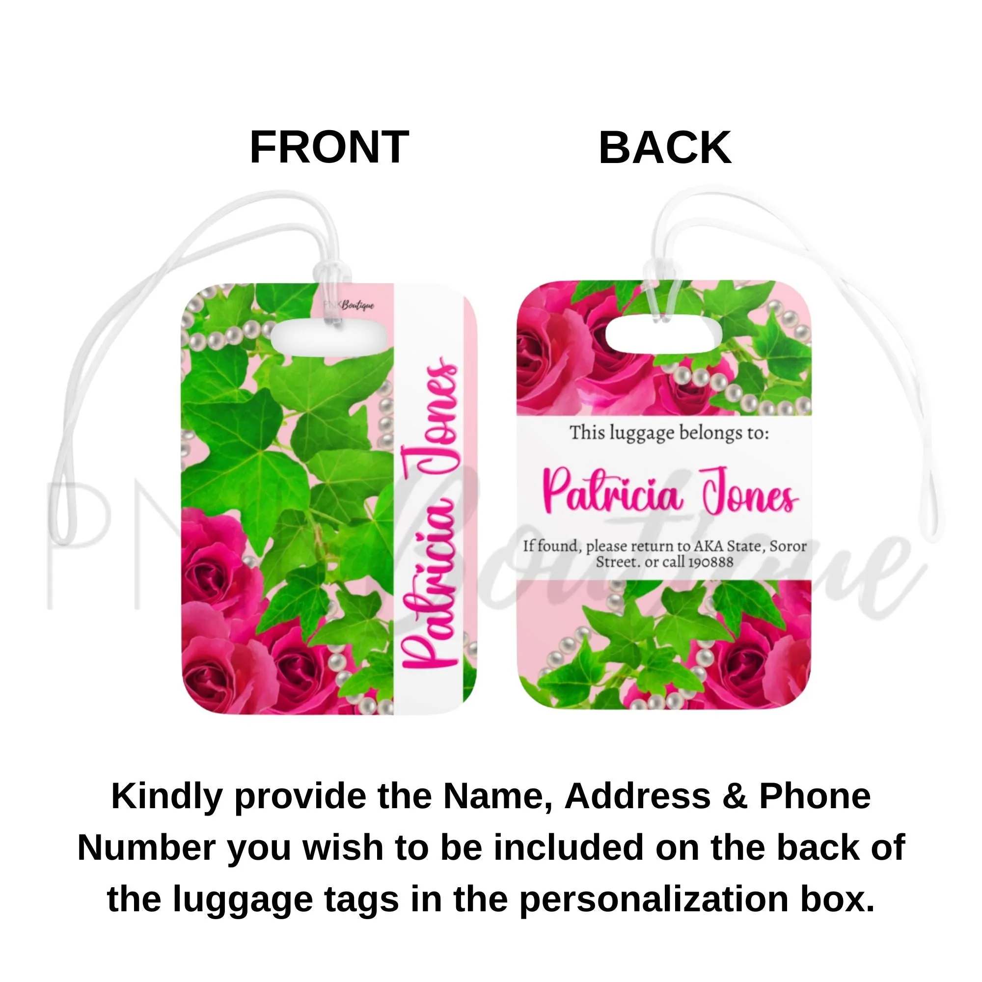 Ivy and Pearls Pink and Green Luggage Tag