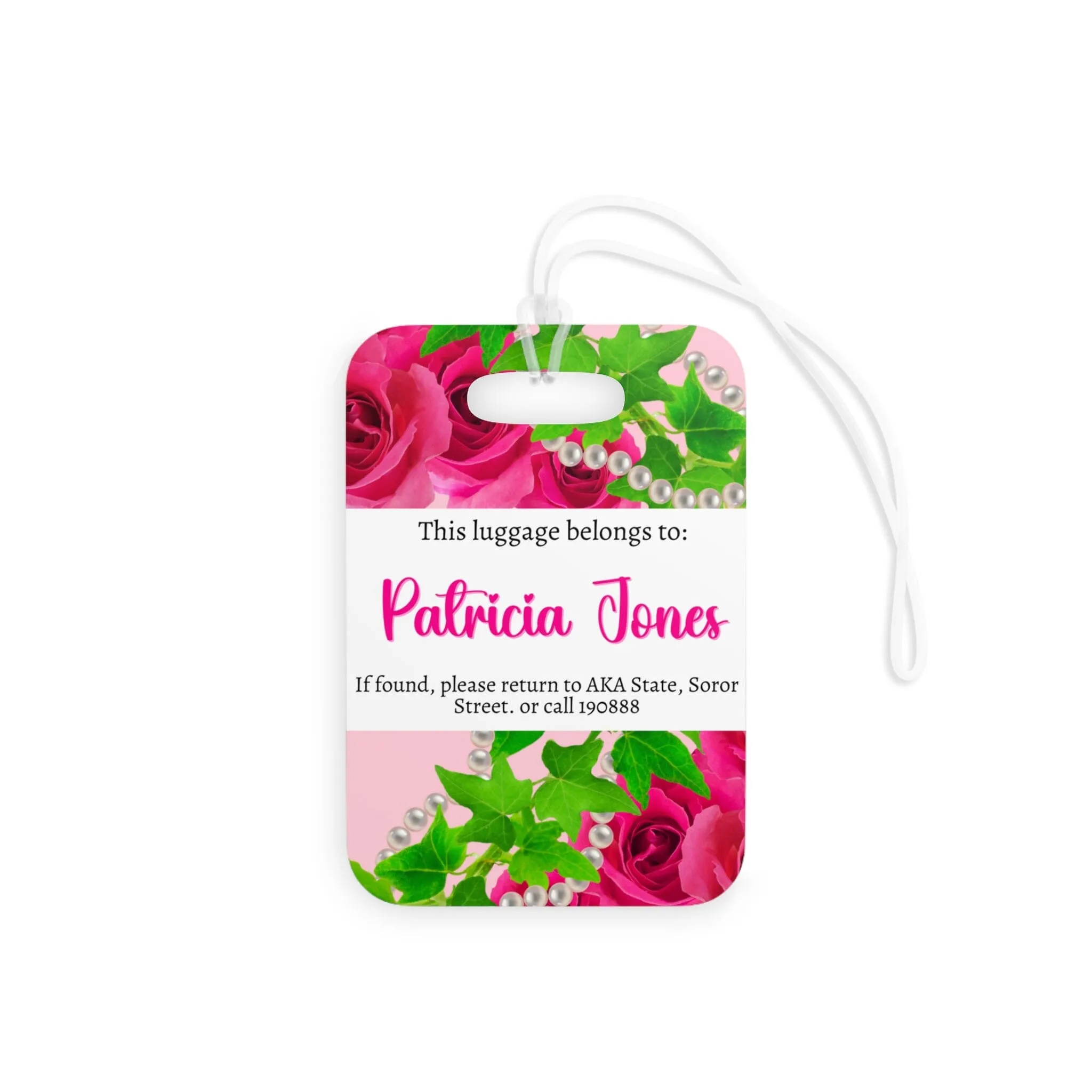 Ivy and Pearls Pink and Green Luggage Tag