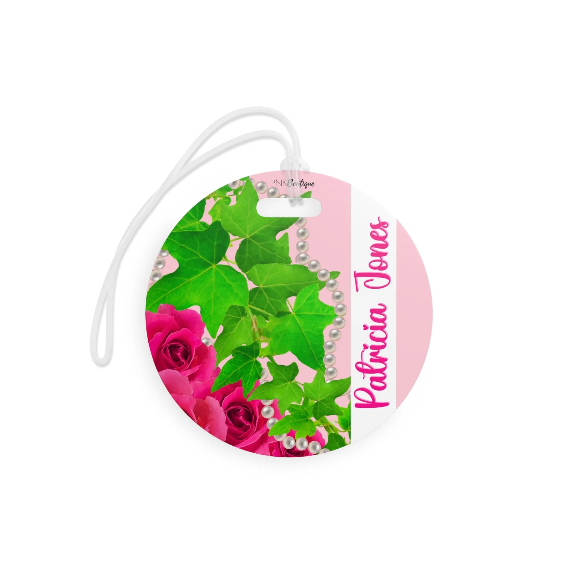 Ivy and Pearls Pink and Green Luggage Tag