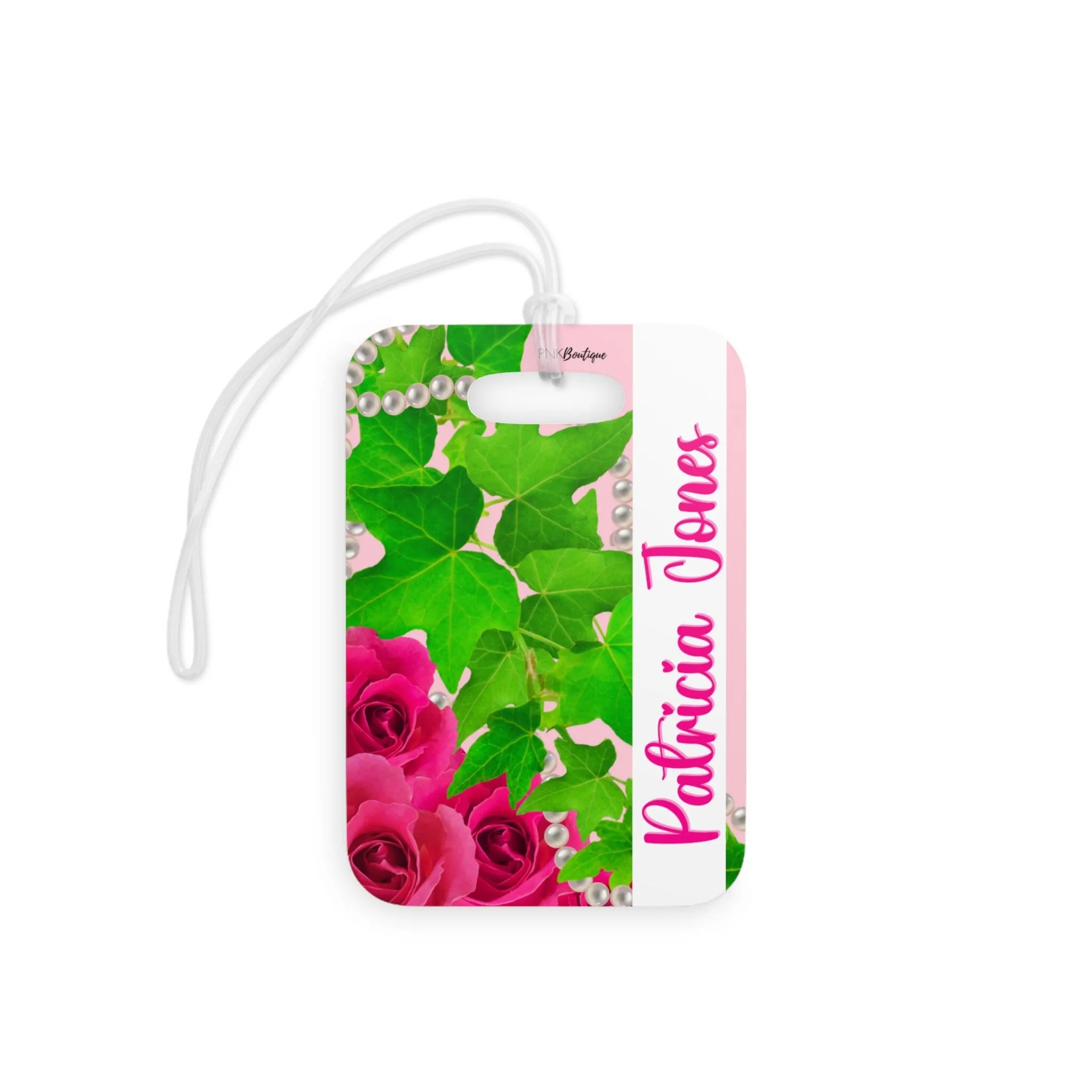 Ivy and Pearls Pink and Green Luggage Tag