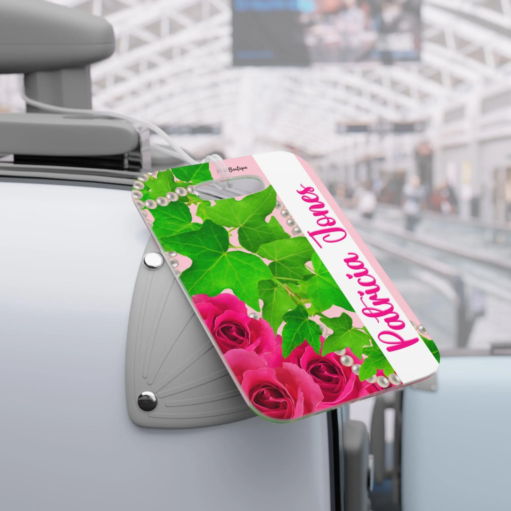 Ivy and Pearls Pink and Green Luggage Tag