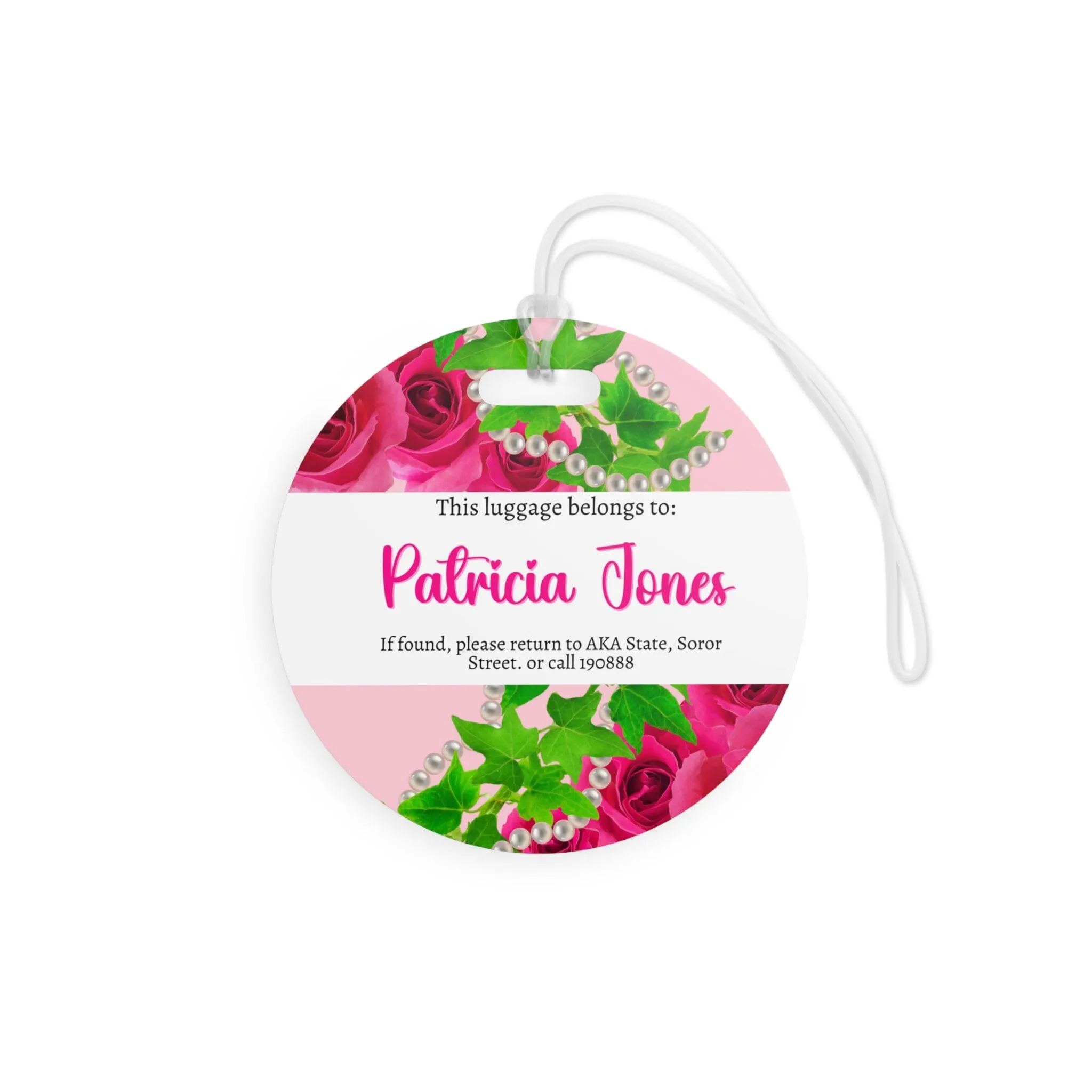 Ivy and Pearls Pink and Green Luggage Tag