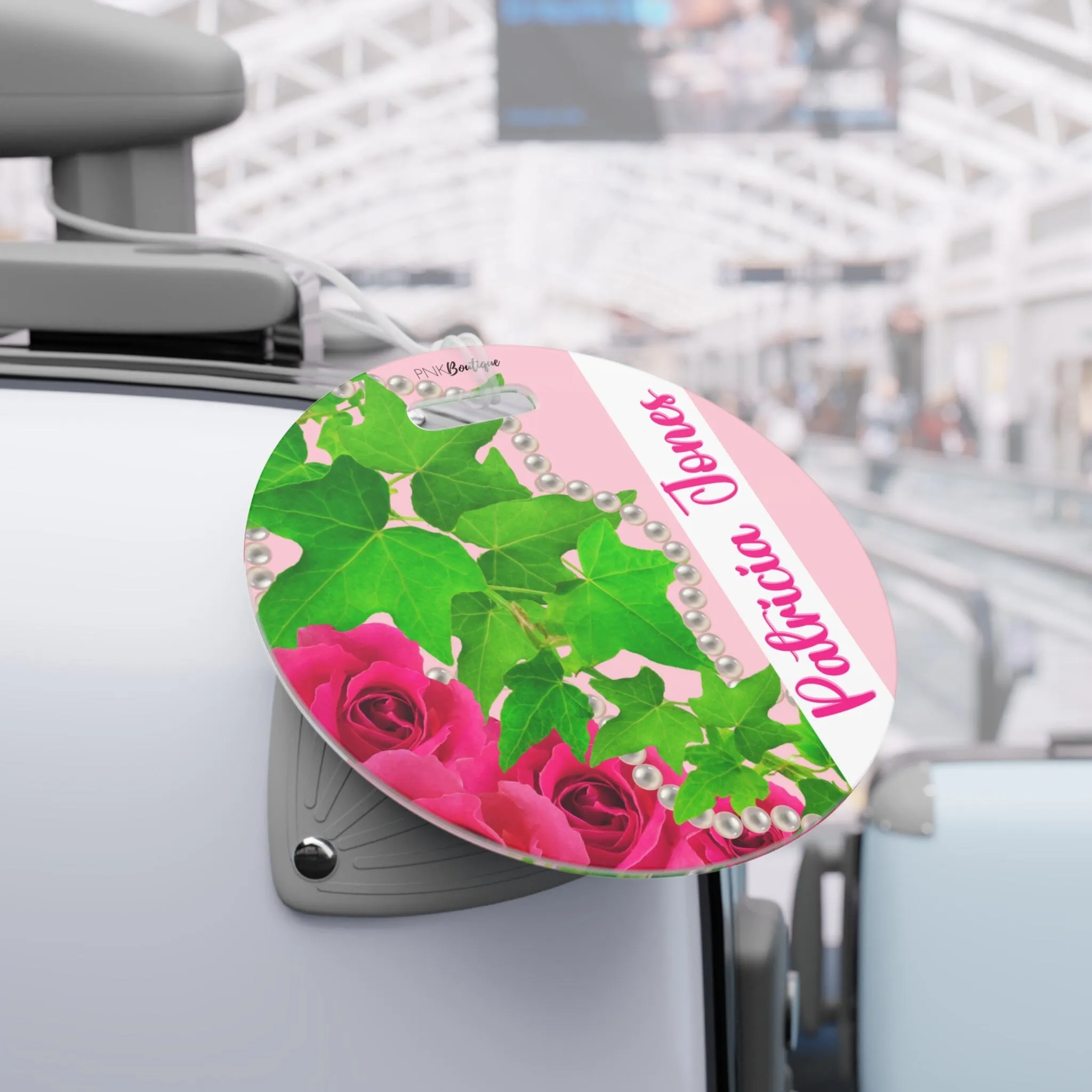 Ivy and Pearls Pink and Green Luggage Tag