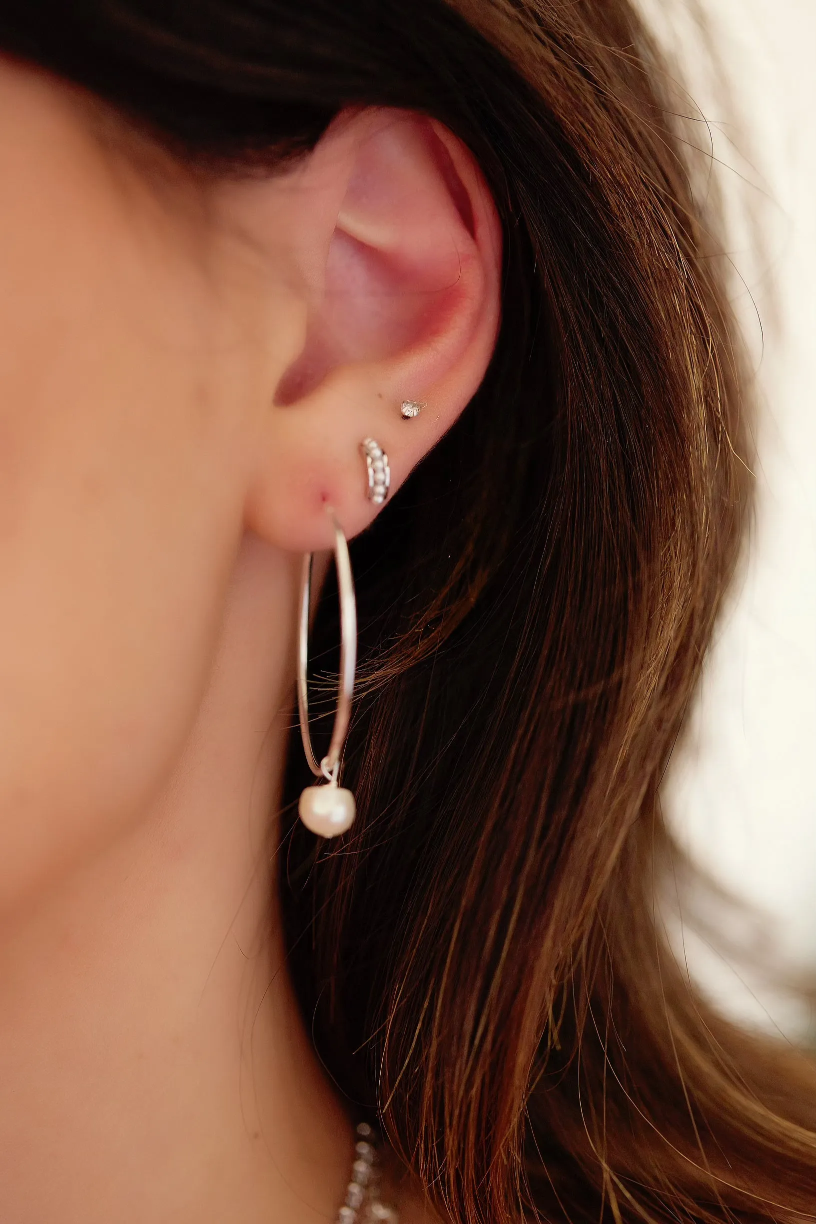 Jennie Pearl Hoops in Silver