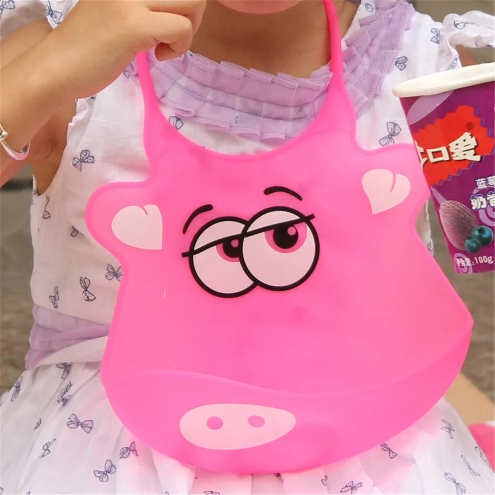 Kid Infant Baby Bibs Soft Silicone Waterproof Large Size Dripping Bibs Green frog
