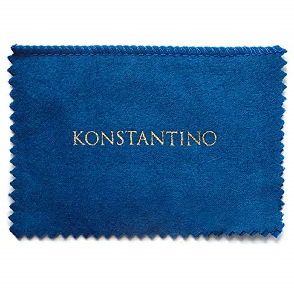 Konstantino Men's Black Leather Bracelet With Sterling Silver and Black Spinel Stone Accents, 8 Inch