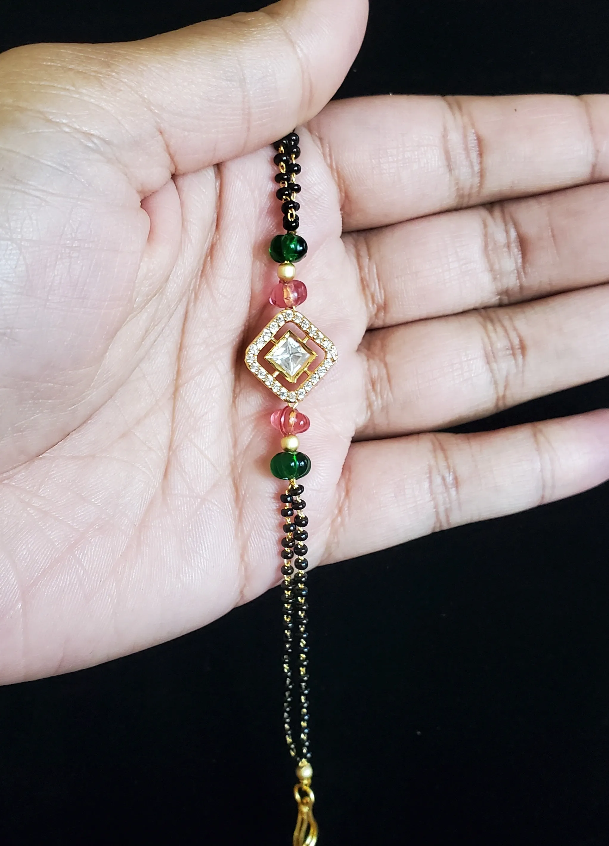 Kundan Hand Mangalsutra Bracelet With Gold Plating SPB14