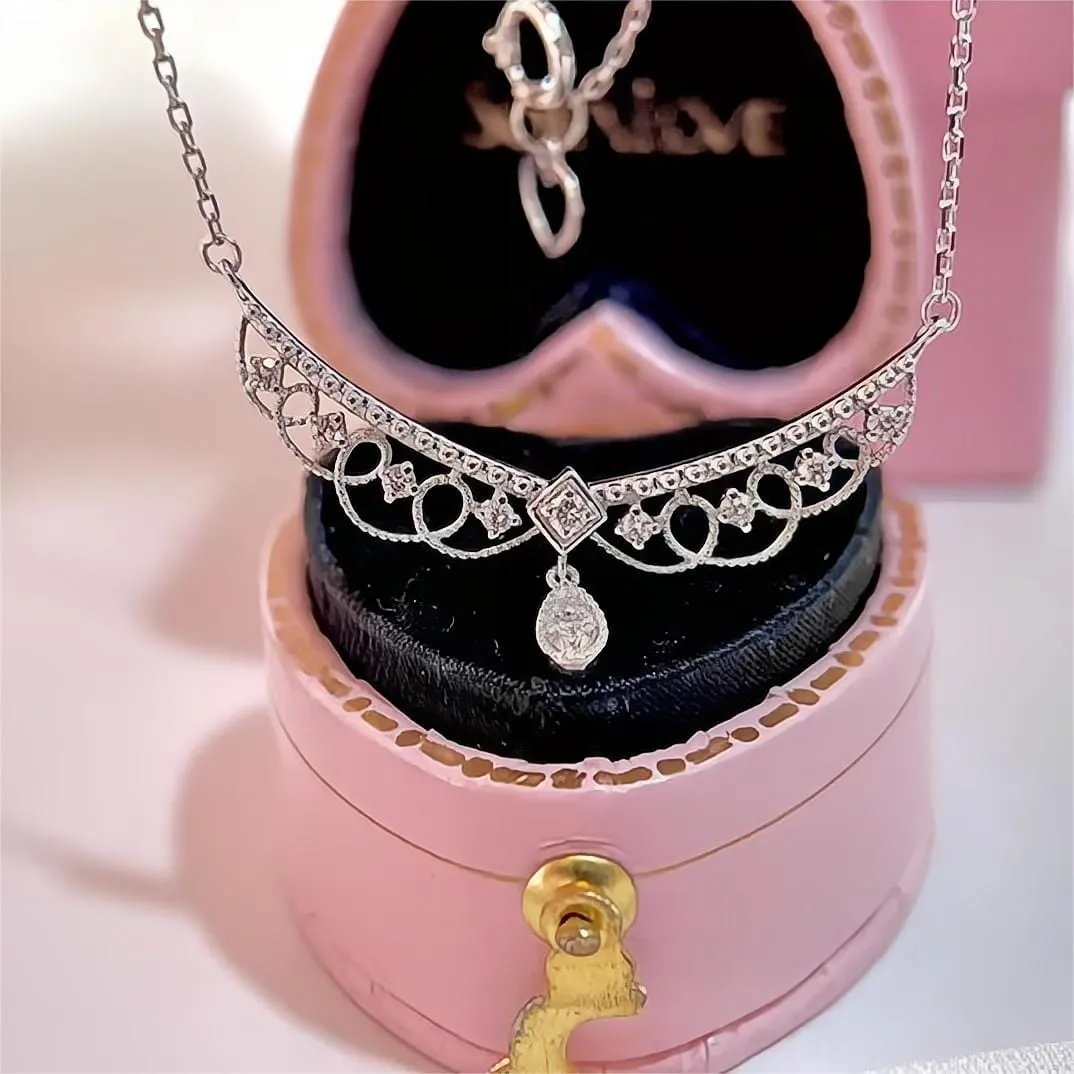 Lace Hollowed-out Pattern Cubic Zirconia Inlaid Chain Necklace