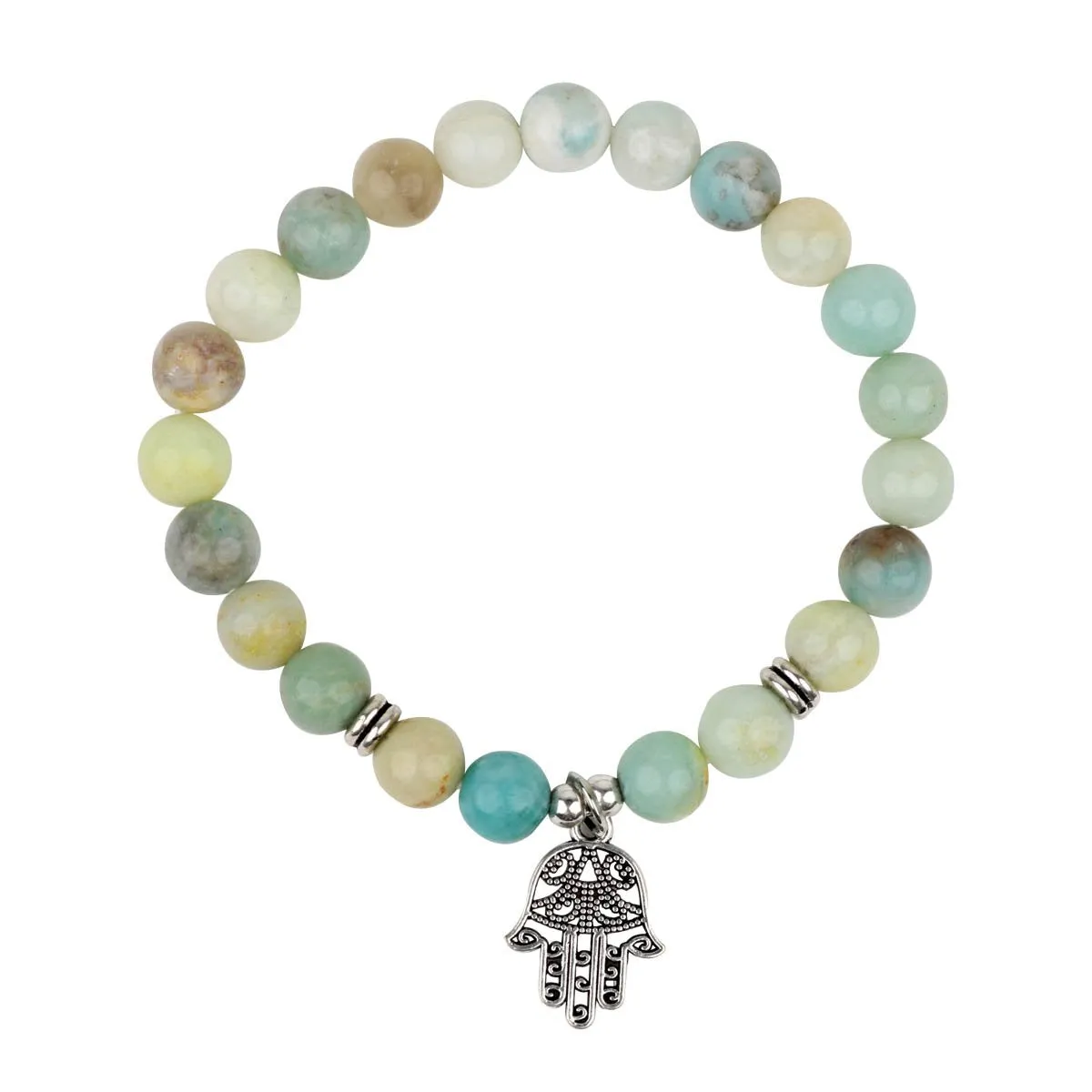 Ladies Amazonite Wrist Mala with Ohm or Hamsa Charm