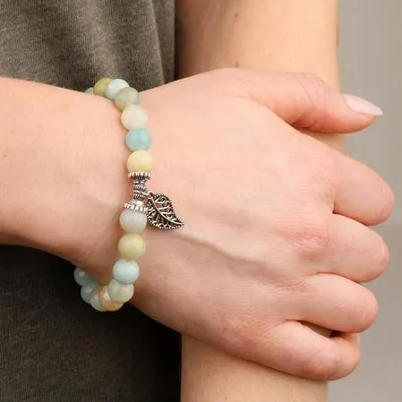 Ladies Amazonite Wrist Mala with Ohm or Hamsa Charm
