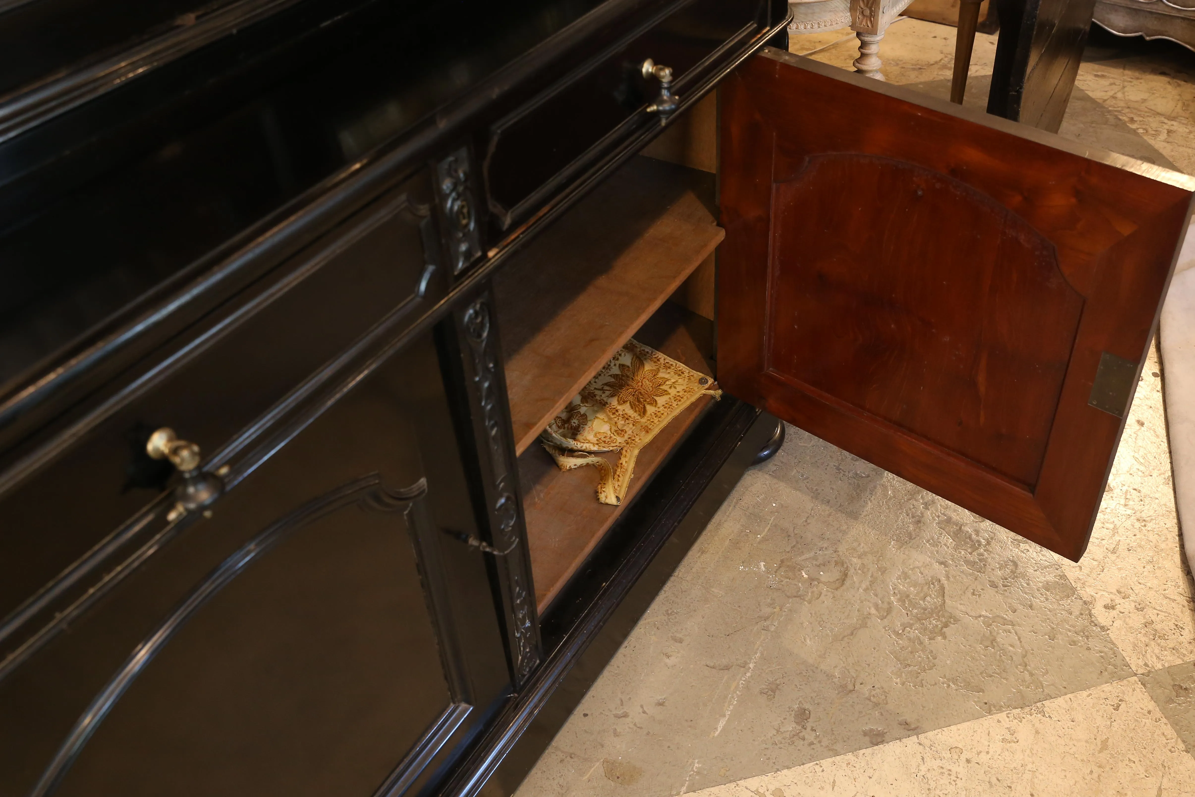 Large Antique Belgian Ebonized Wood Deux Corps Bookshelf