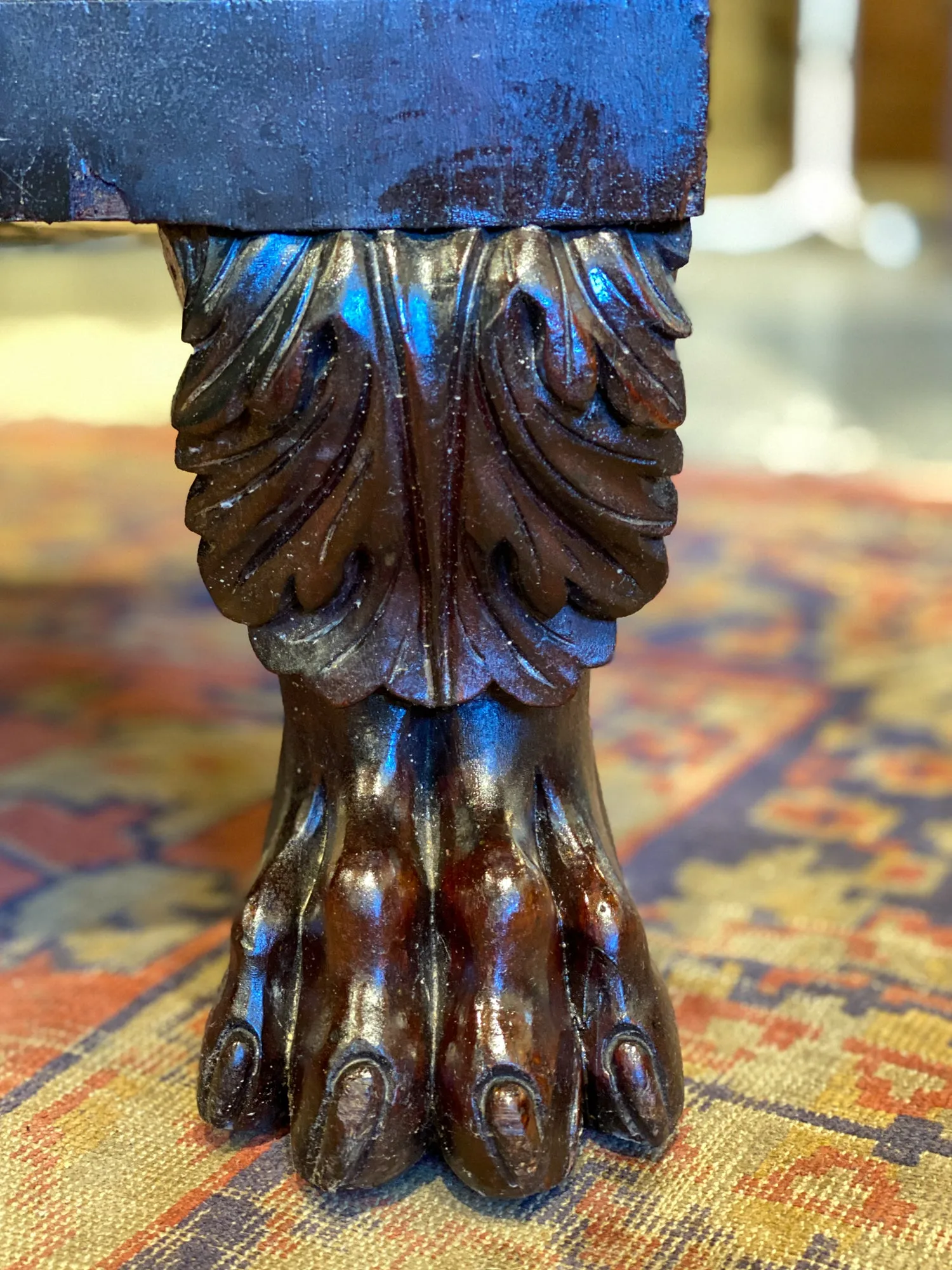 Large Empire Carved Chest of Drawers with Paw Feet and Brass Hardware