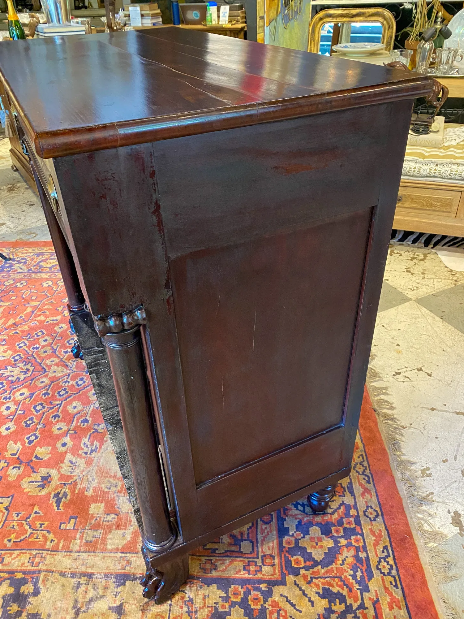 Large Empire Carved Chest of Drawers with Paw Feet and Brass Hardware