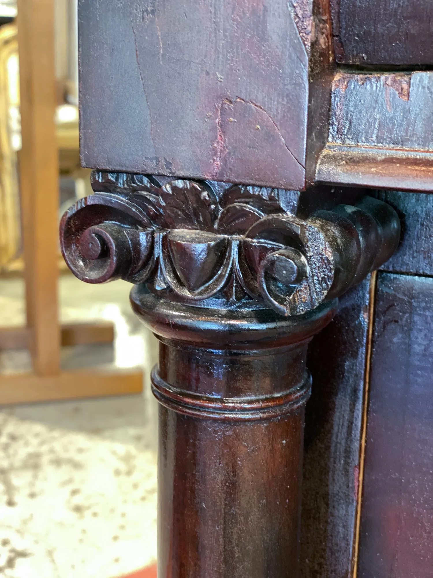 Large Empire Carved Chest of Drawers with Paw Feet and Brass Hardware