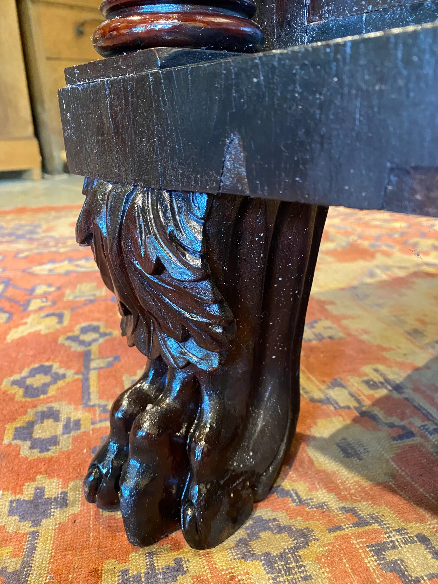 Large Empire Carved Chest of Drawers with Paw Feet and Brass Hardware