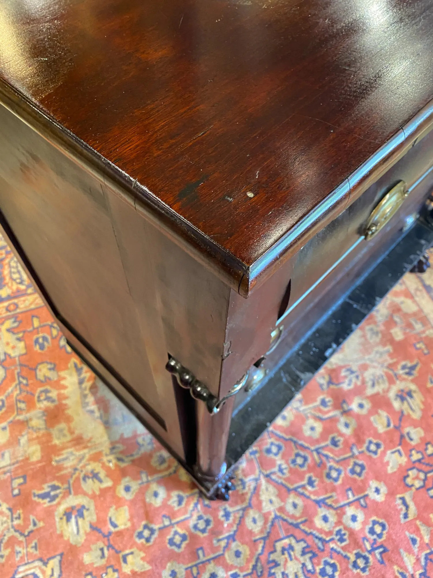 Large Empire Carved Chest of Drawers with Paw Feet and Brass Hardware