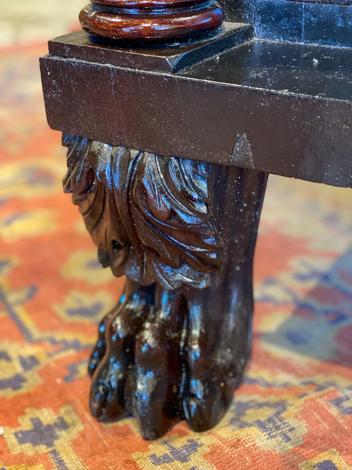 Large Empire Carved Chest of Drawers with Paw Feet and Brass Hardware