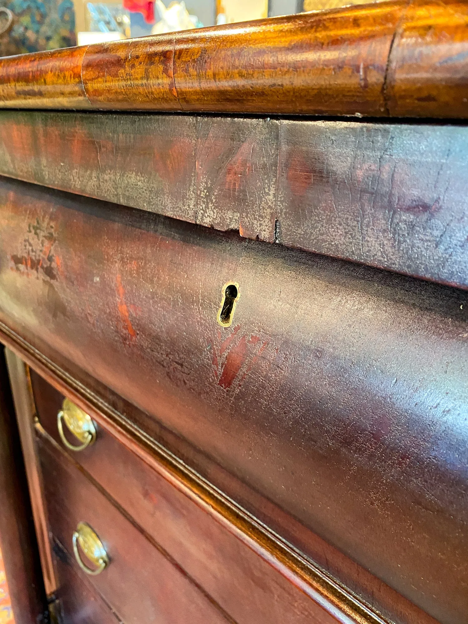 Large Empire Carved Chest of Drawers with Paw Feet and Brass Hardware