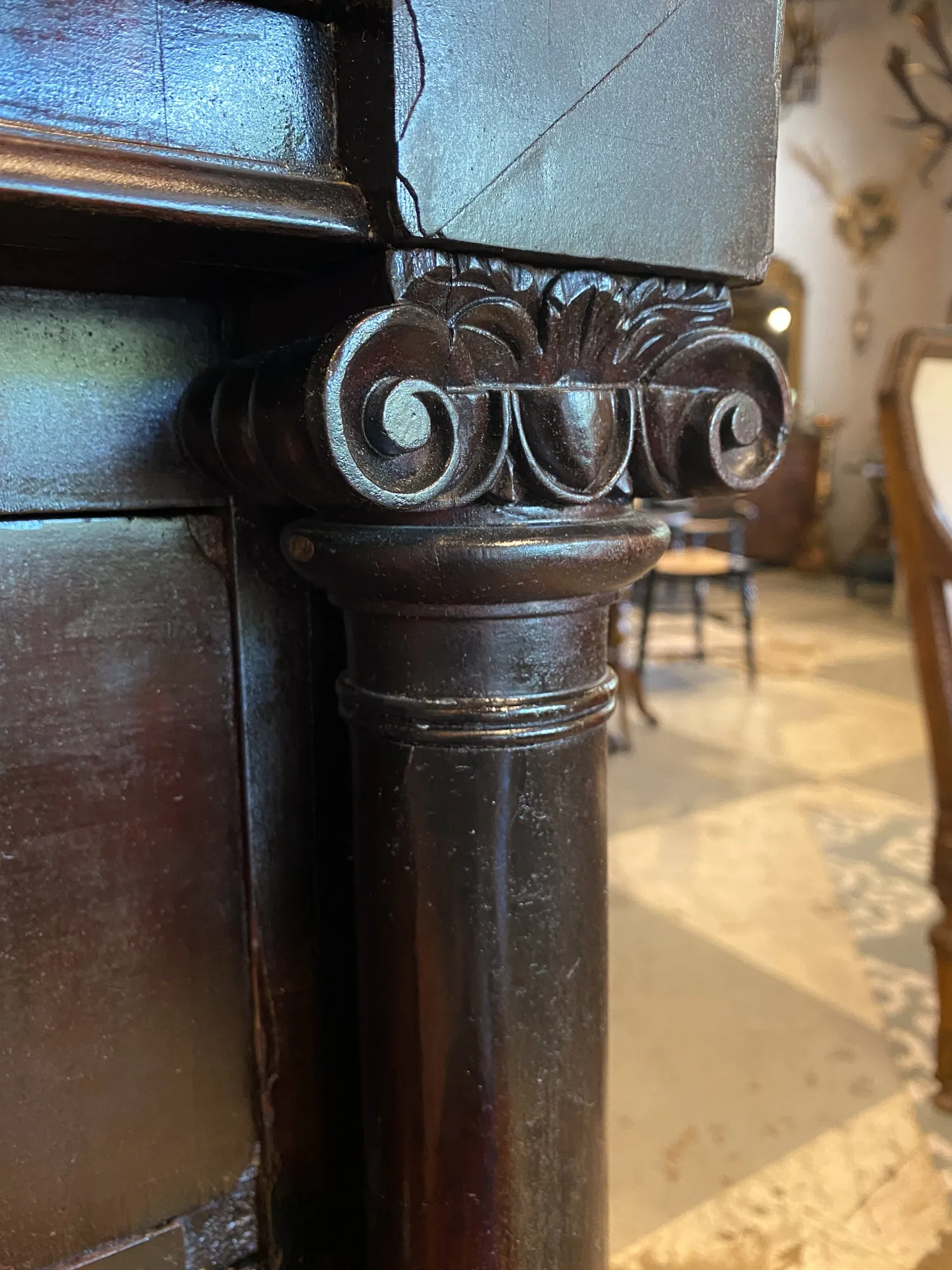 Large Empire Carved Chest of Drawers with Paw Feet and Brass Hardware