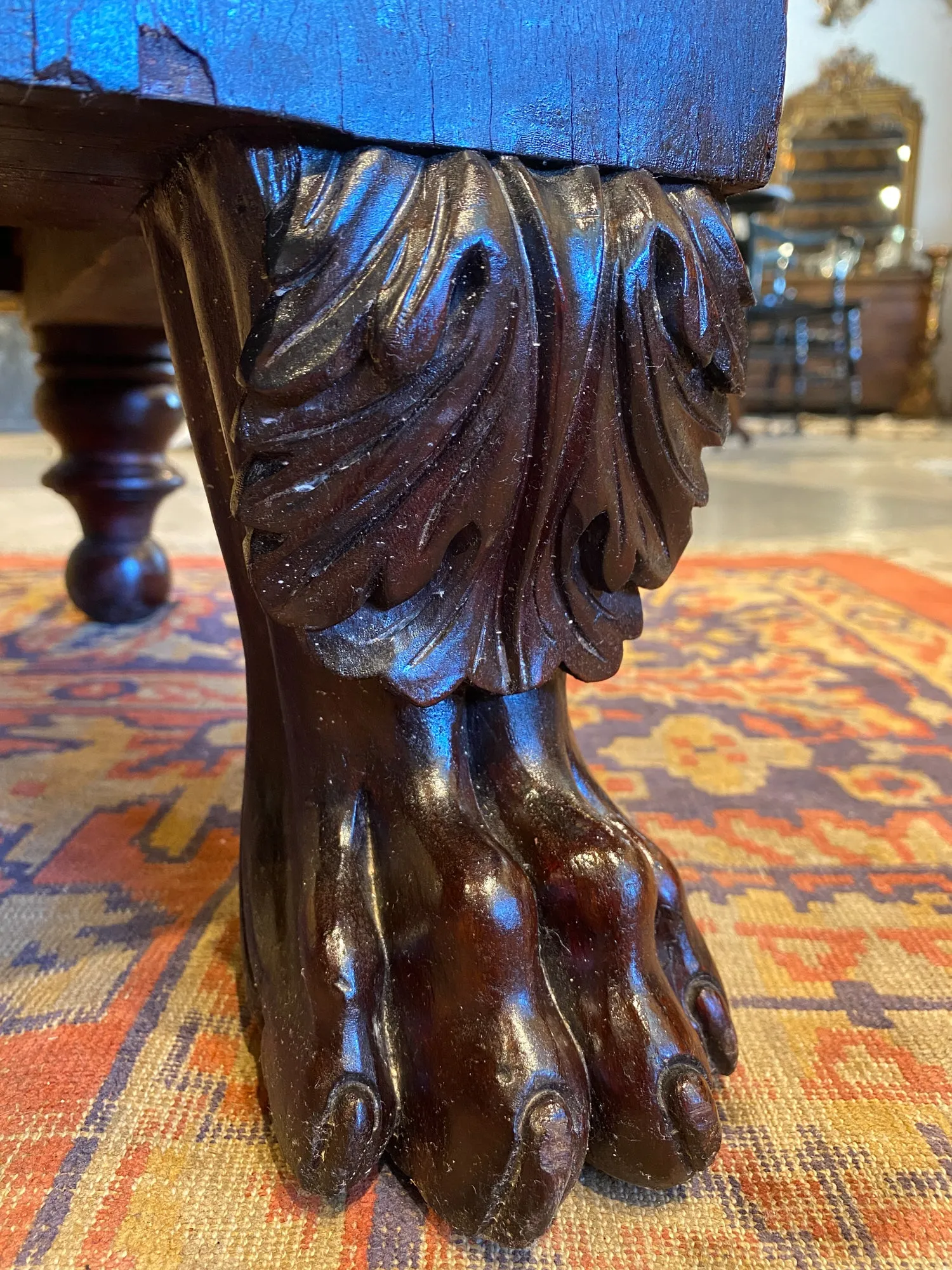 Large Empire Carved Chest of Drawers with Paw Feet and Brass Hardware