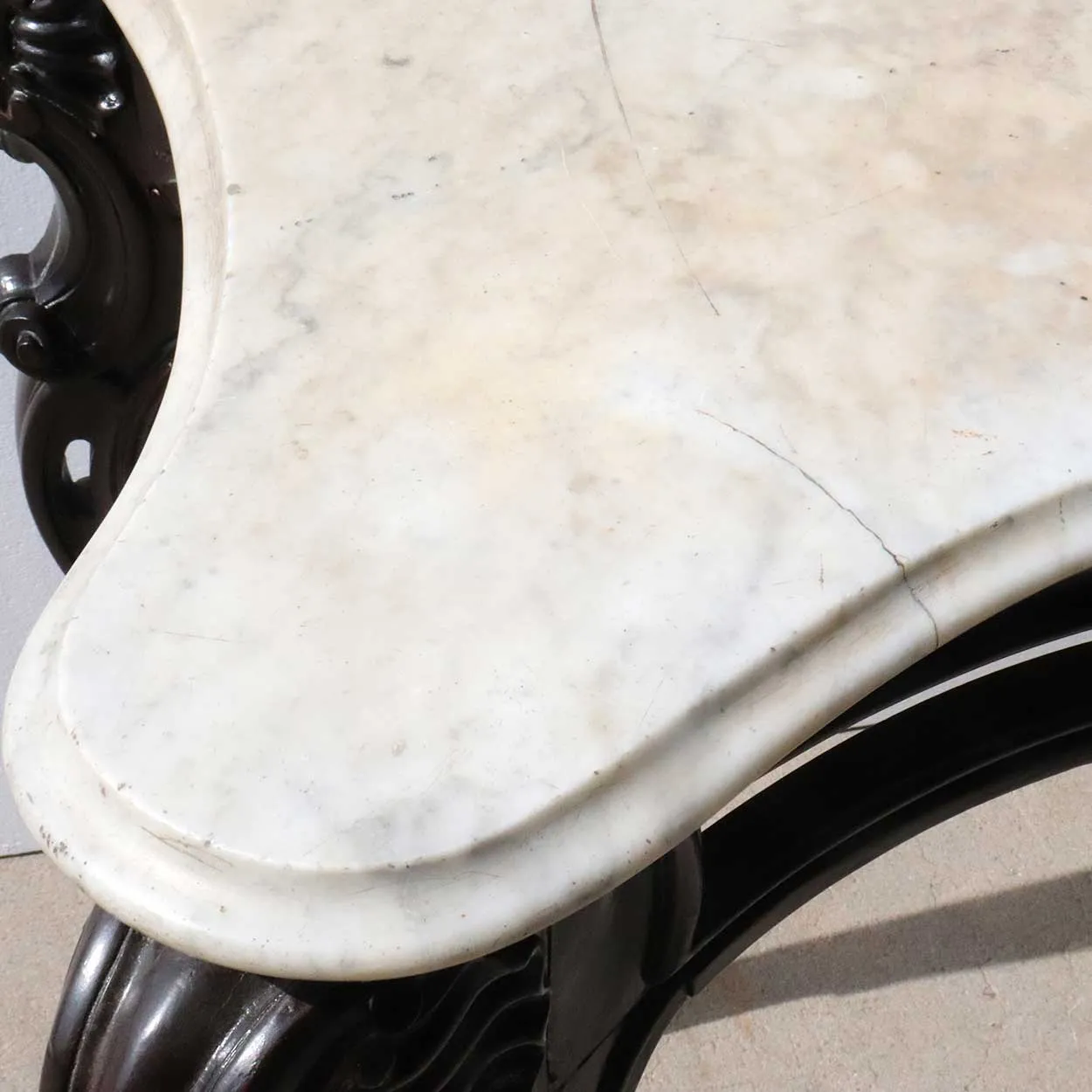 Large Pair of Anglo Indian Rococo Style Marble Top Mahogany Console Tables