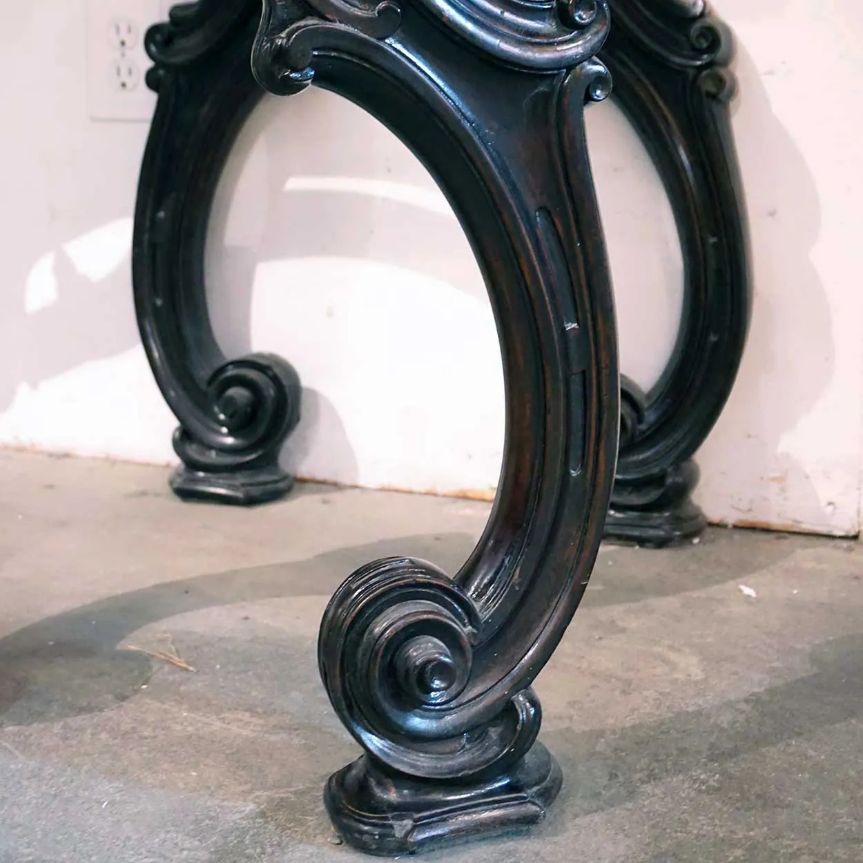 Large Pair of Anglo Indian Rococo Style Marble Top Mahogany Console Tables
