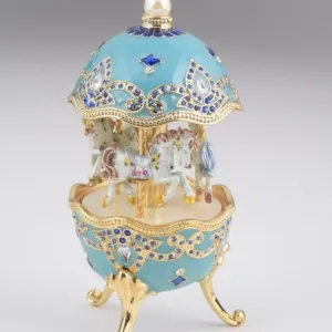 Light Blue Faberge Egg with Horse Carousel