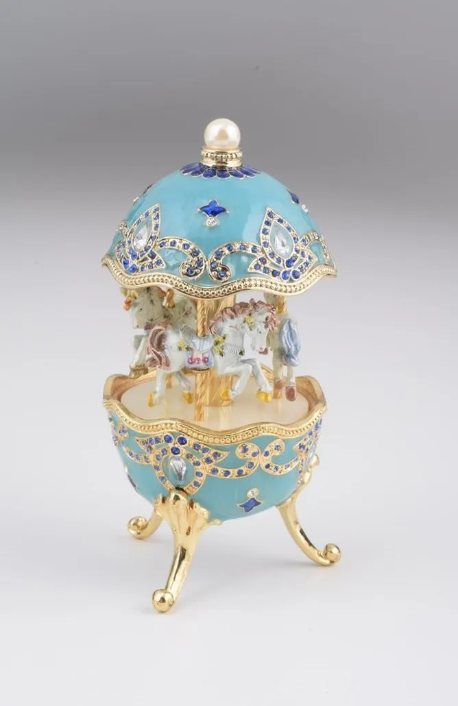 Light Blue Faberge Egg with Horse Carousel