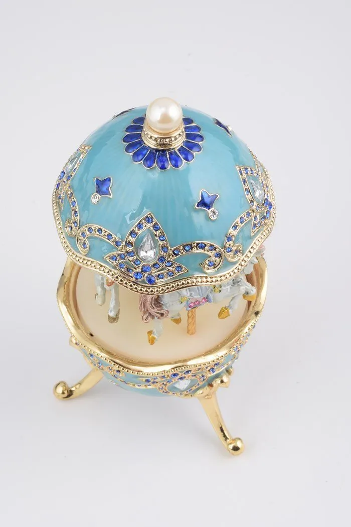 Light Blue Faberge Egg with Horse Carousel