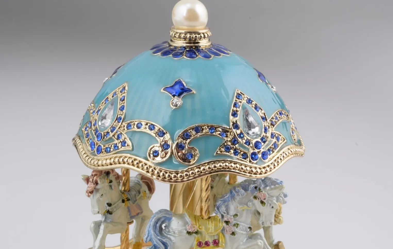 Light Blue Faberge Egg with Horse Carousel