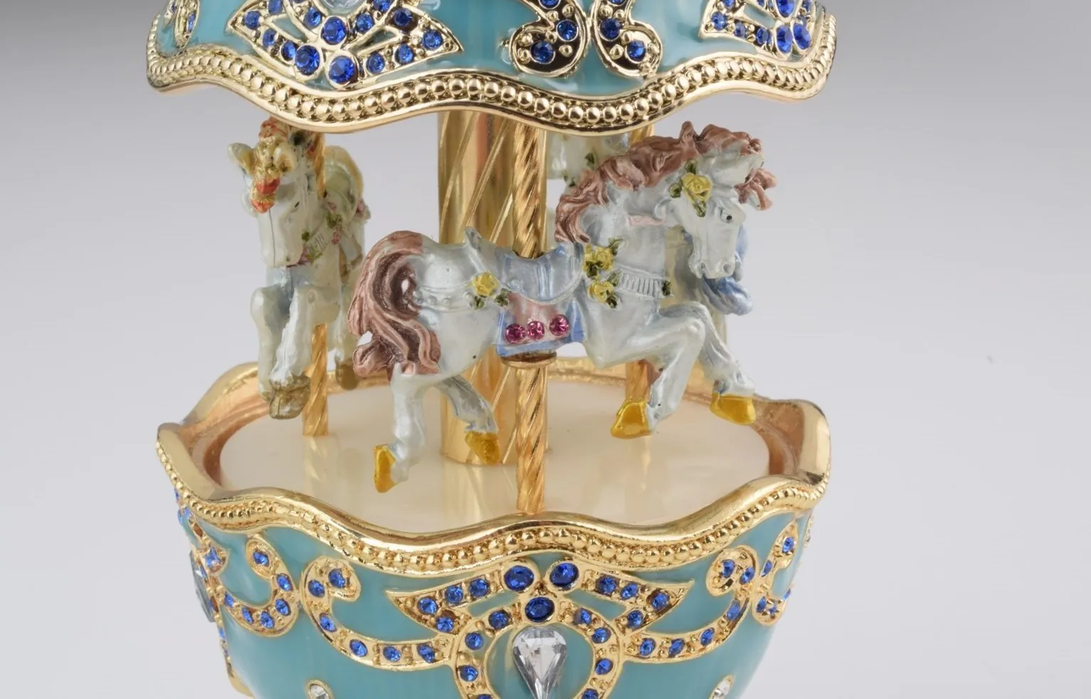 Light Blue Faberge Egg with Horse Carousel