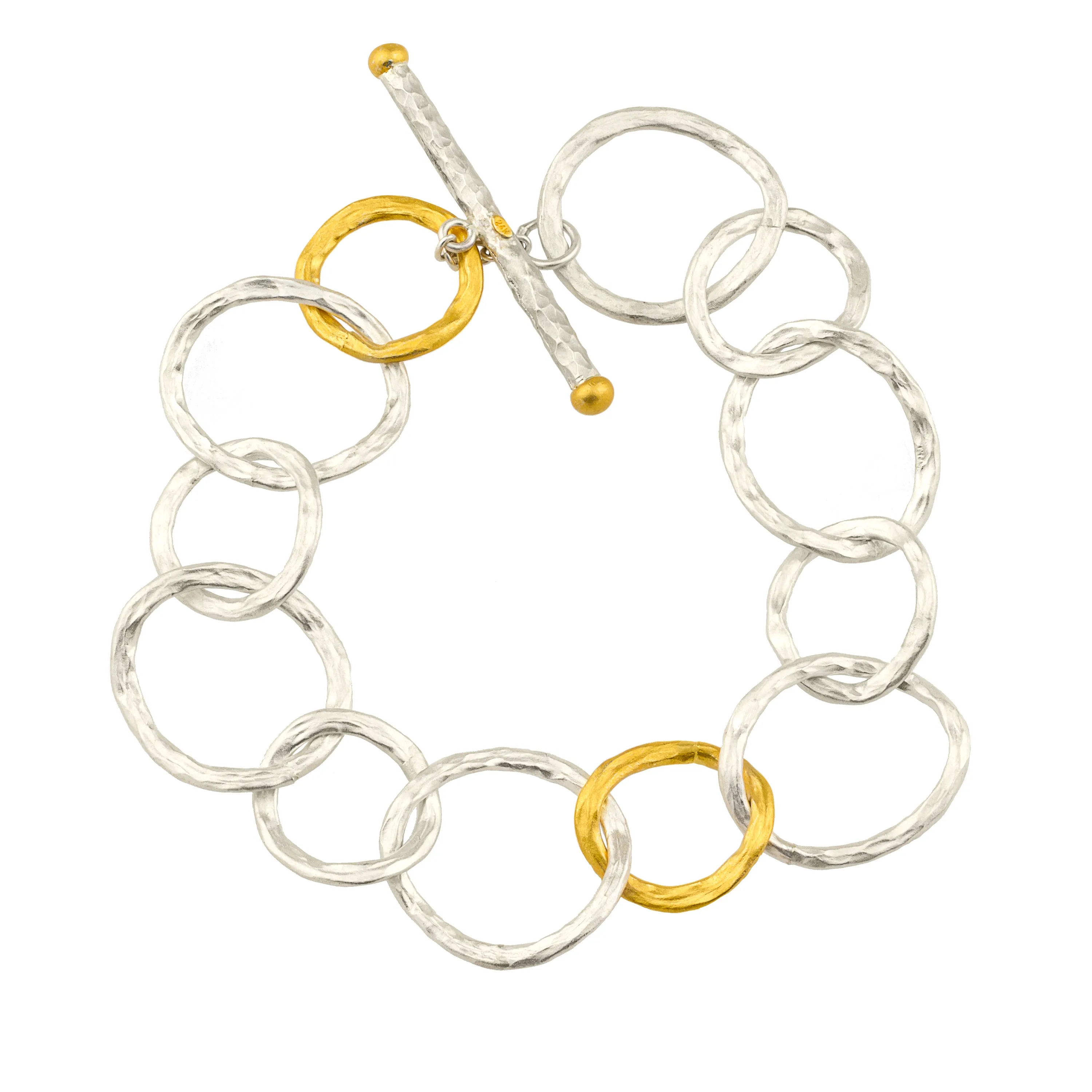 Lika Behar "Bubbles" Bracelet Sterling Silver & 24K Gold Toggle 7.5" BUB-B-606-SILG-18