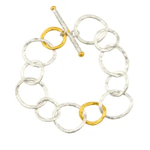 Lika Behar "Bubbles" Bracelet Sterling Silver & 24K Gold Toggle 7.5" BUB-B-606-SILG-18