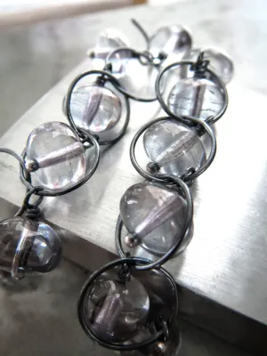 LITTLE ORBS - Soft Grey Glass Drop Earrings on Oxidized Silver Chain