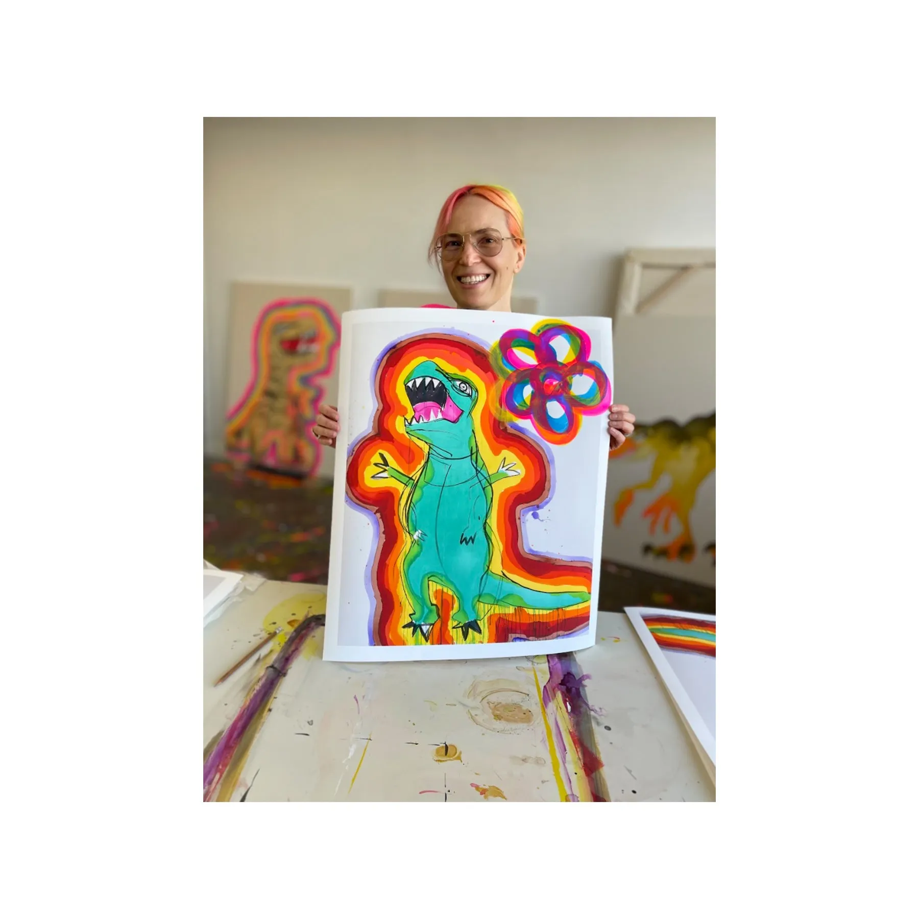 Liz Markus, Giant Green TRex, 2022; Limited Edition Print